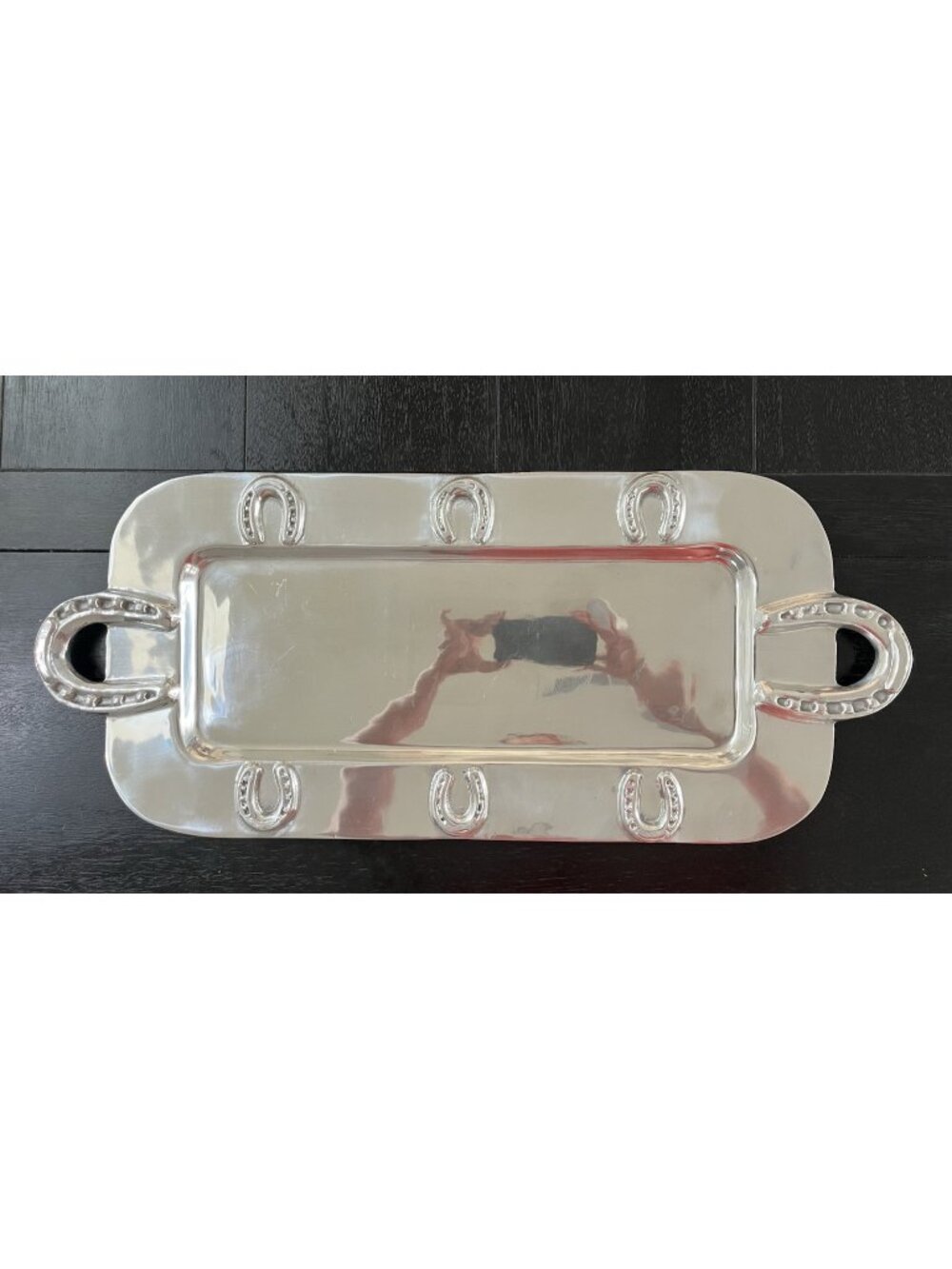 Holland Boone Equestrian Horseshoe Polished Pewter 24X10 Serving Tray Large